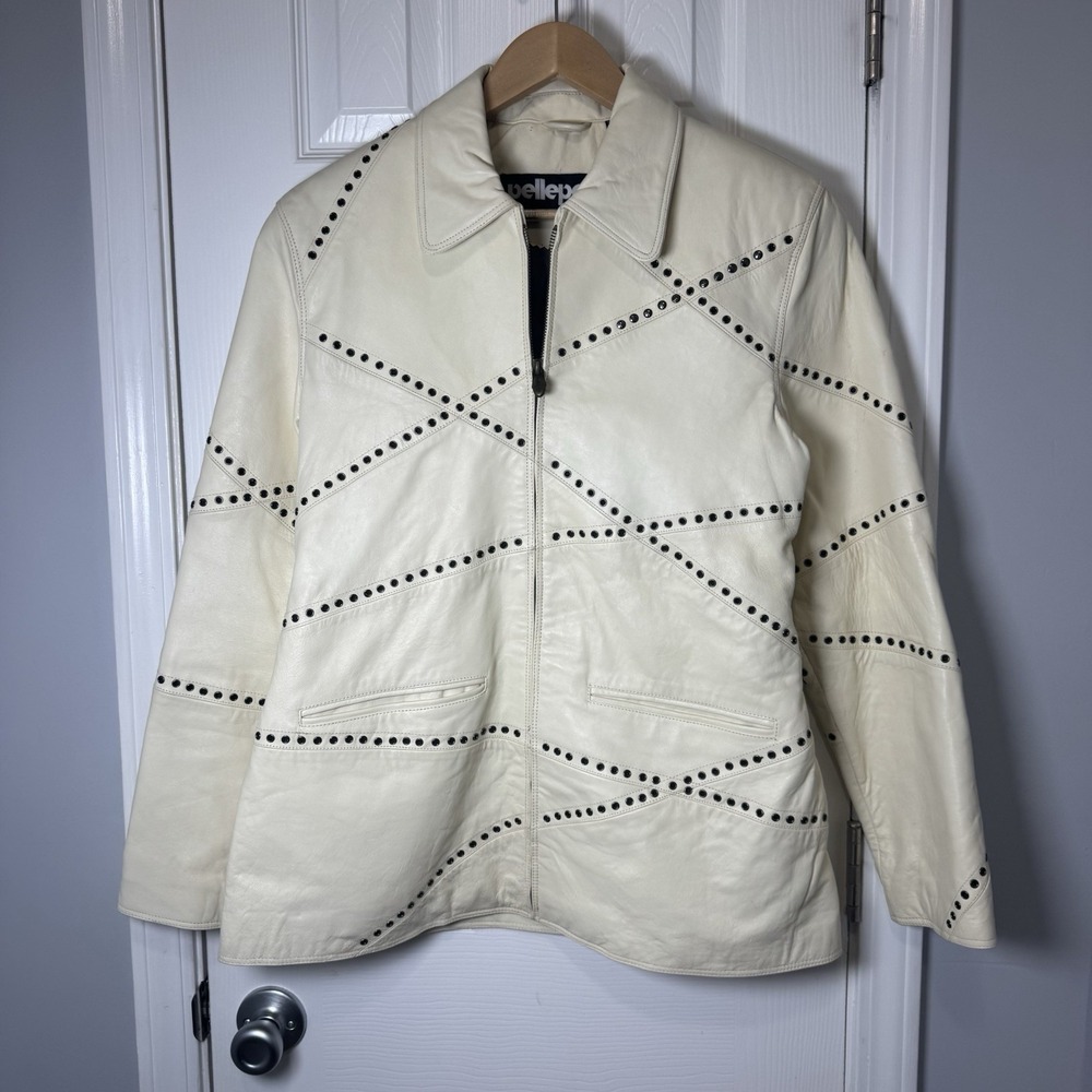 Pelle Pelle Women's LEATHER‎ Jacket Garments WHITE Size 14 Rare
